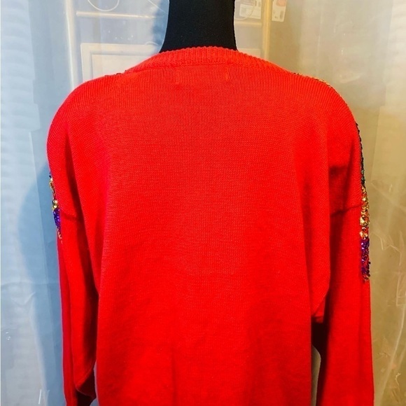 Vintage Celina Yang Red Sequin Shoulder Sweater Size 2X - Picture 3 of 4